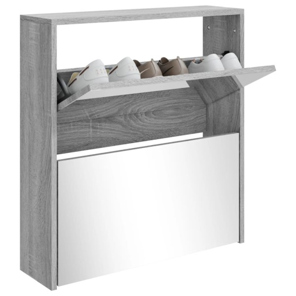 Mueble zapatero con espejo 2 niveles gris Sonoma 63x17x67 cm