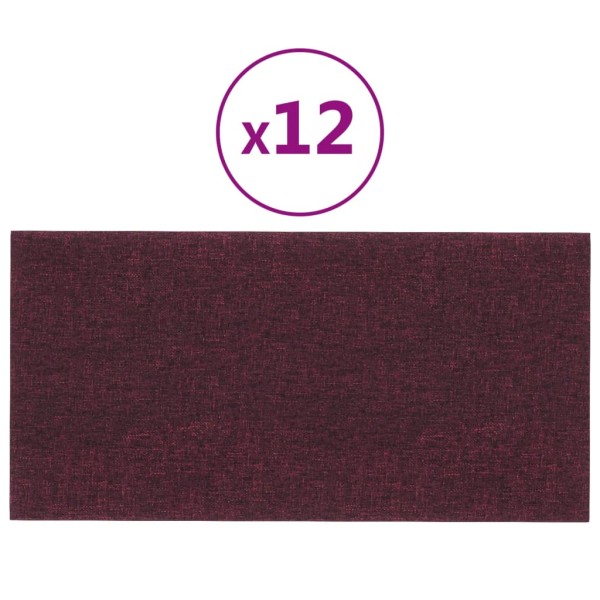 Paneles de pared 12 uds tela morado 30x15 cm 0,54 m²