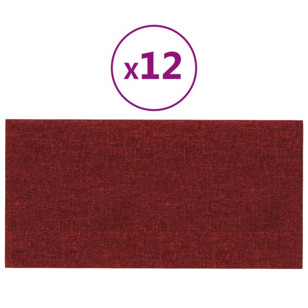 Paneles de pared 12 uds tela rojo tinto 30x15 cm 0,54 m²