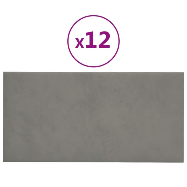 Paneles de pared 12 uds terciopelo gris claro 30x15 cm 0,54 m²