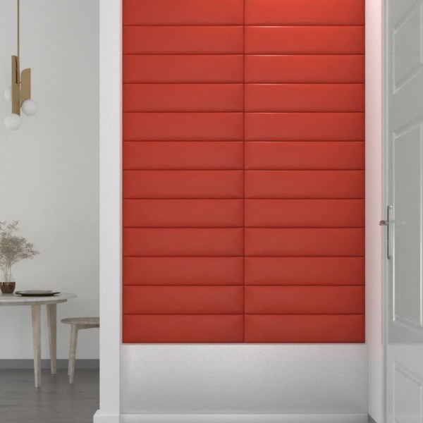 Paneles de pared 12 uds cuero sintético rojo 60x15 cm 1,08 m²