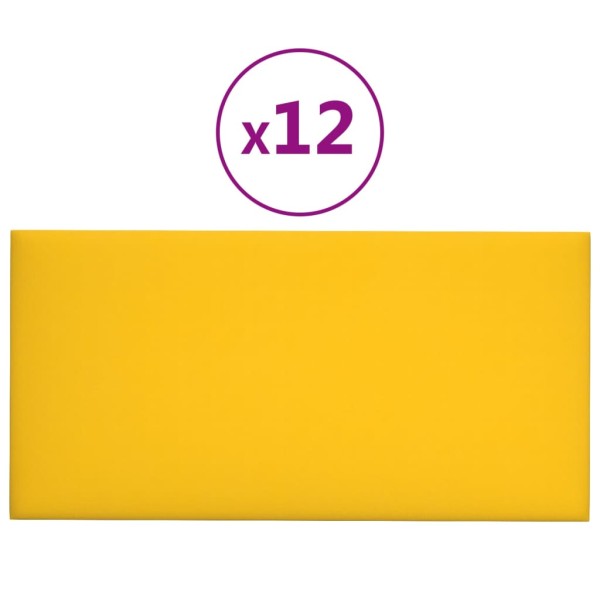 Paneles de pared 12 uds terciopelo amarillo 60x30 cm 2,16 m²