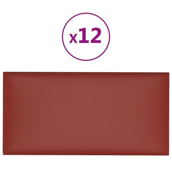 Paneles de pared 12 uds cuero PE rojo tinto 60x30 cm 2,16 m²