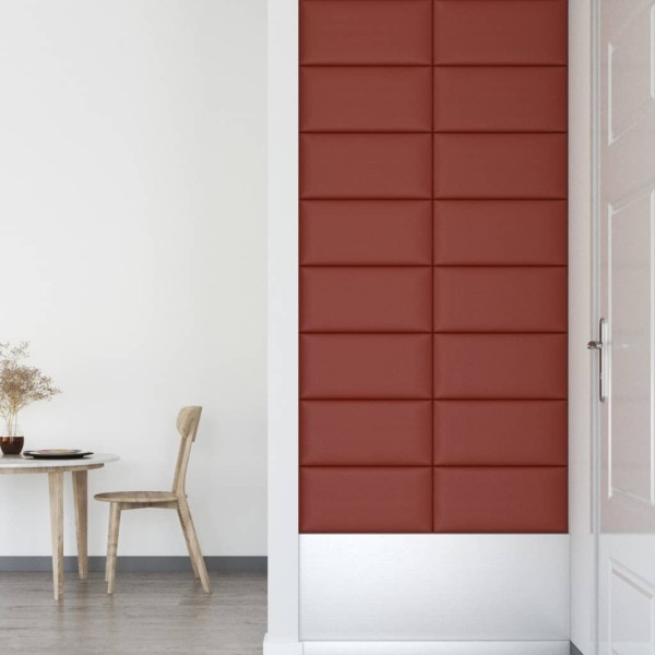 Paneles de pared 12 uds cuero PE rojo tinto 60x30 cm 2,16 m²