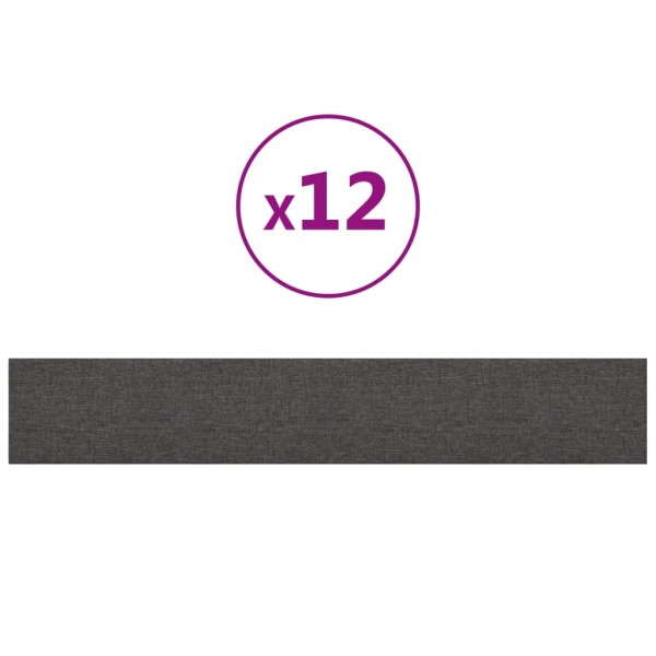 Paneles de pared 12 uds tela gris oscuro 90x15 cm 1,62 m²