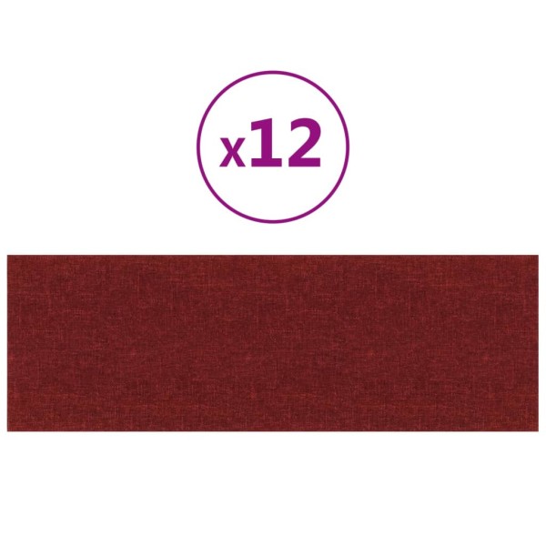 Paneles de pared 12 uds tela rojo tinto 90x30 cm 3,24 m²