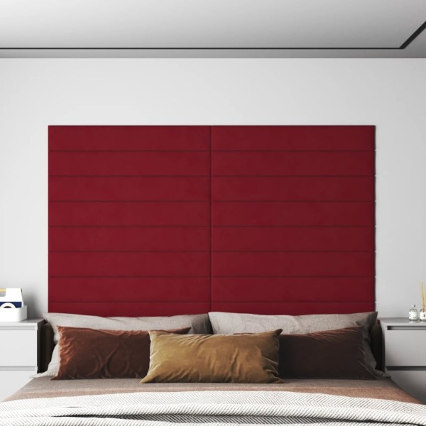 Paneles de pared 12 uds terciopelo rojo tinto 90x15 cm 1,62 m²