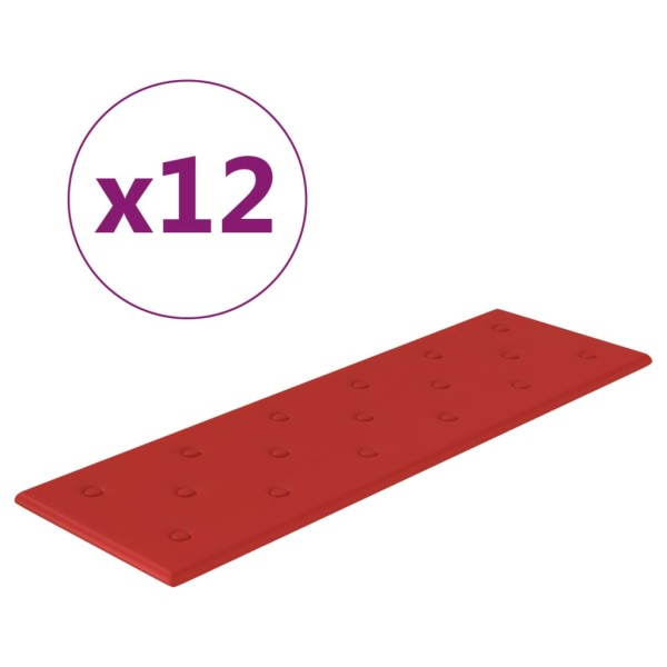 Paneles pared 12 uds cuero sintético rojo tinto 90x30 cm 3,24m²