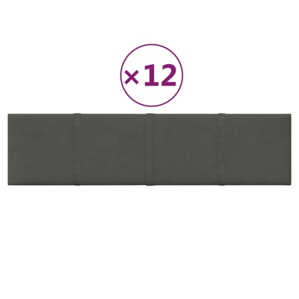 Paneles de pared 12 uds terciopelo gris oscuro 60x15 cm 1,08 m²