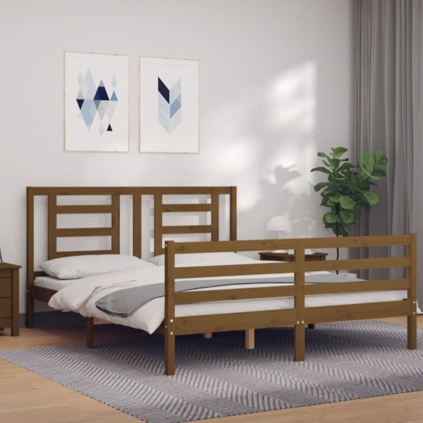 Estructura de cama con cabecero madera marrón miel 160x200 cm