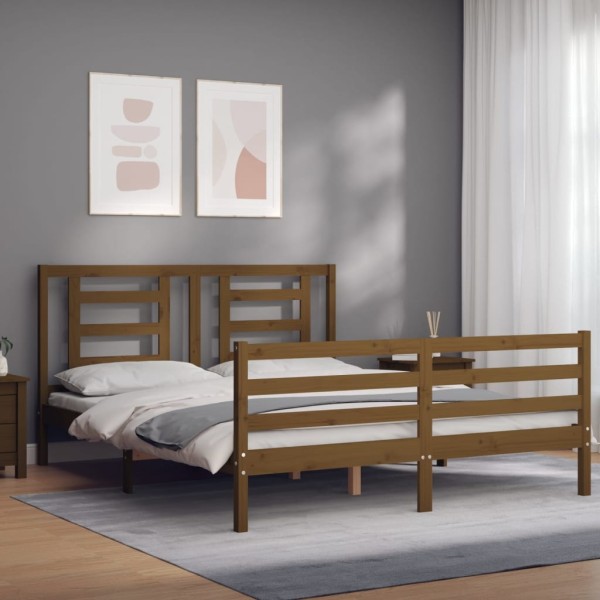 Estructura de cama con cabecero madera marrón miel 160x200 cm