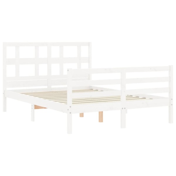 Estructura de cama con cabecero madera maciza blanco 140x190 cm