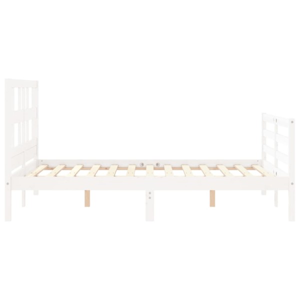 Estructura de cama con cabecero madera maciza blanco 140x190 cm