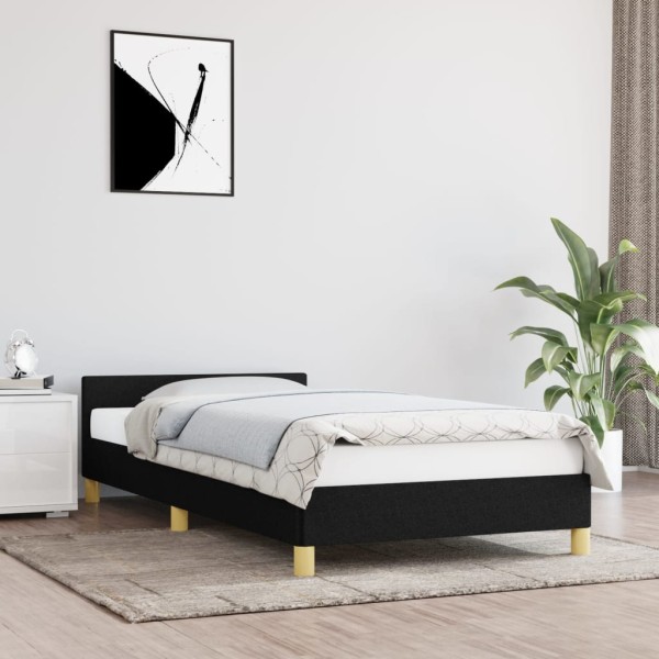 Estructura de cama con cabecero de tela negro 90x190 cm