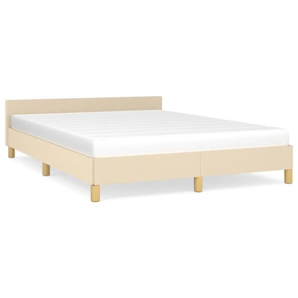 Estructura de cama con cabecero de tela color crema 140x190 cm