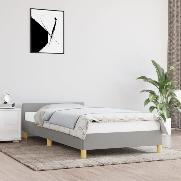 Estructura de cama con cabecero de tela gris claro 90x190 cm