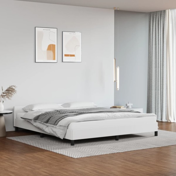 Estructura de cama cabecero cuero sintético blanco 160x200 cm