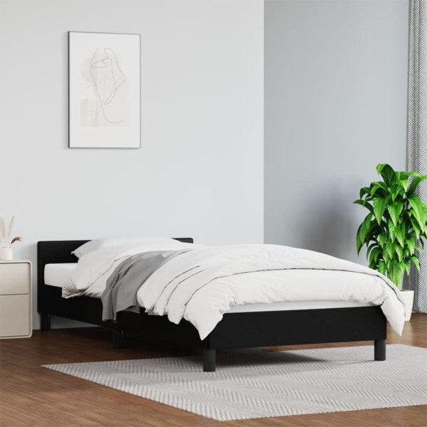 Estructura de cama con cabecero cuero sintético negro 90x190 cm