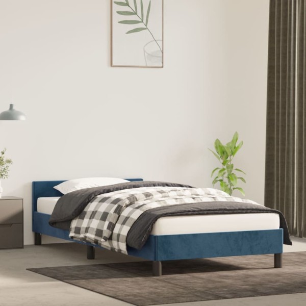 Estructura cama con cabecero terciopelo azul oscuro 80x200 cm