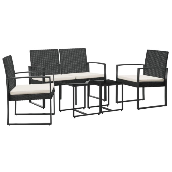 Set comedor de jardín 5 pzas con cojines PP aspecto ratán negro