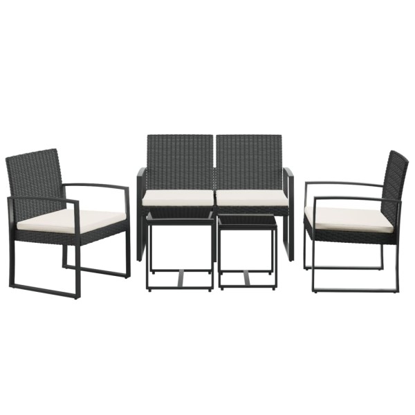 Set comedor de jardín 5 pzas con cojines PP aspecto ratán negro