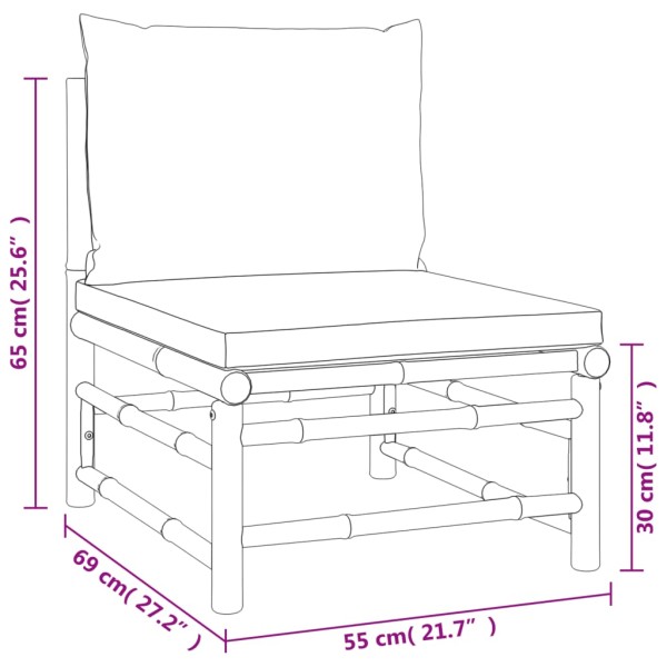 Set de muebles de jardín 2 piezas bambú y cojines gris taupe