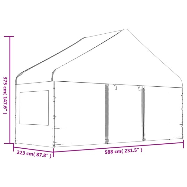 Cenador con techo polietileno blanco 5,88x2,23x3,75 m