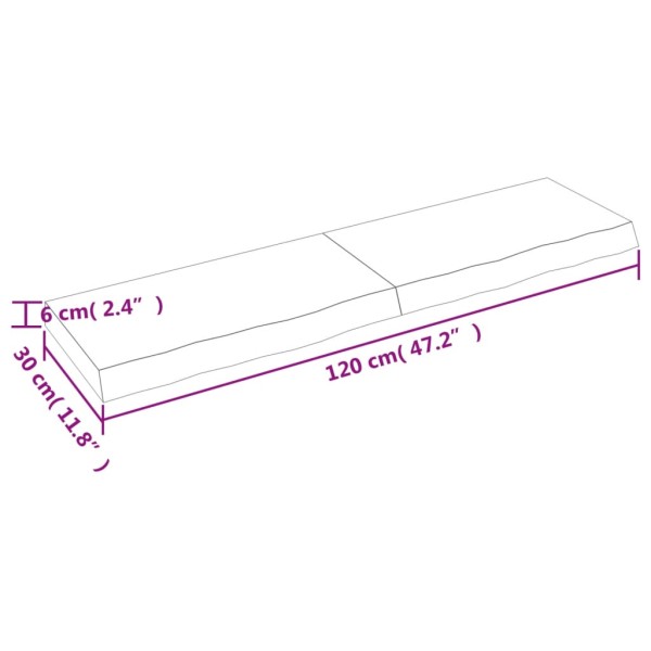 Estante de pared madera maciza roble sin tratar 120x30x(2-6) cm