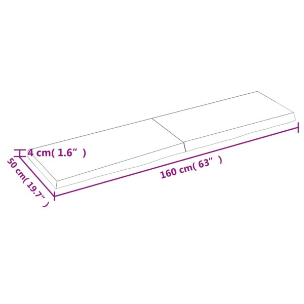 Estante de pared madera maciza roble sin tratar 160x50x(2-4) cm