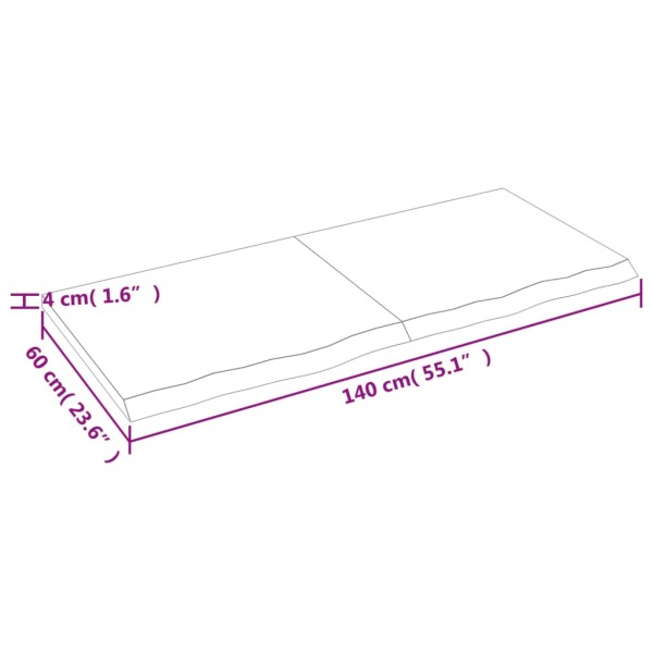 Estante de pared madera maciza roble sin tratar 140x60x(2-4) cm