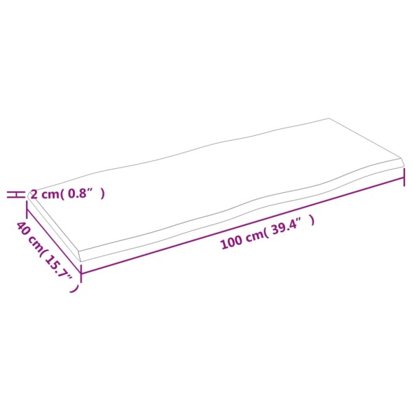 Tablero mesa madera tratada roble borde vivo marrón 100x40x2 cm