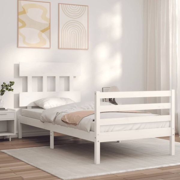 Estructura de cama con cabecero madera maciza blanco 100x200 cm