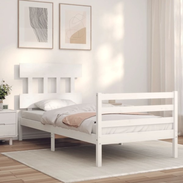 Estructura de cama con cabecero madera maciza blanco 100x200 cm