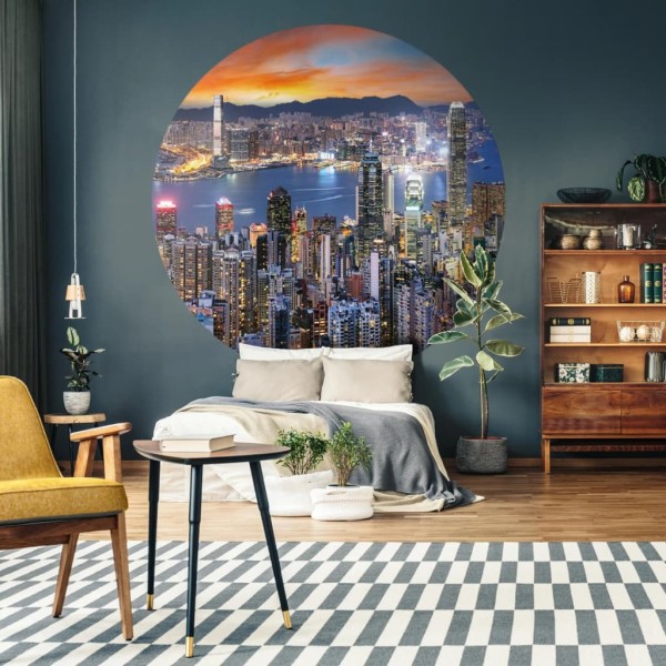 WallArt Círculo de papel pintado Skyline by Night 142,5 cm