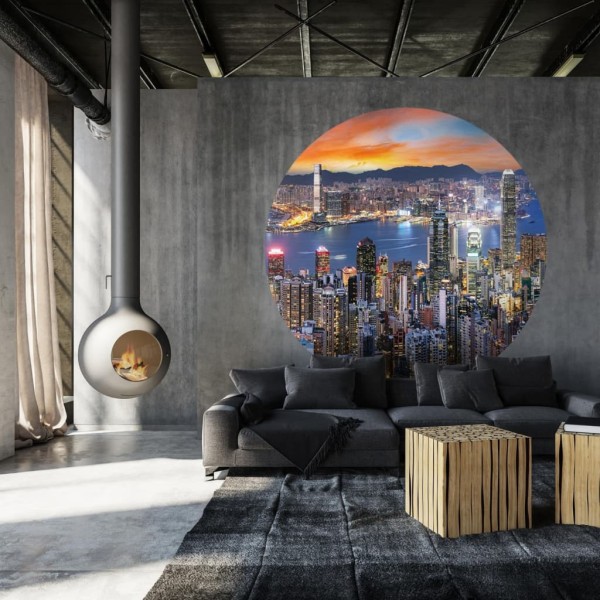 WallArt Círculo de papel pintado Skyline by Night 142,5 cm