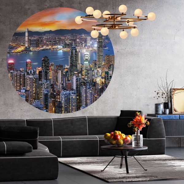 WallArt Círculo de papel pintado Skyline by Night 142,5 cm