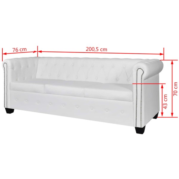 Sofá Chesterfield de 3 plazas cuero sintético blanco