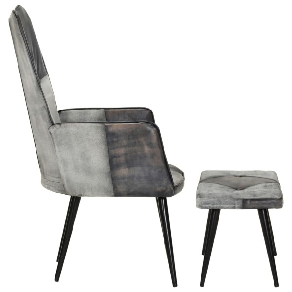 Sillón con reposapiés lona y cuero auténtico gris