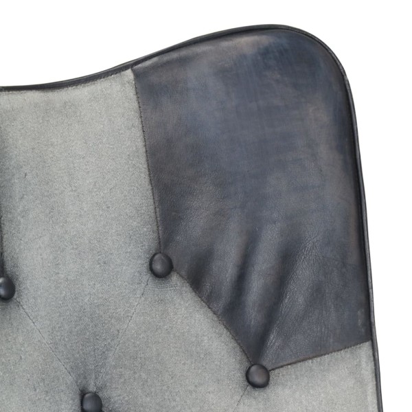 Sillón con reposapiés lona y cuero auténtico gris