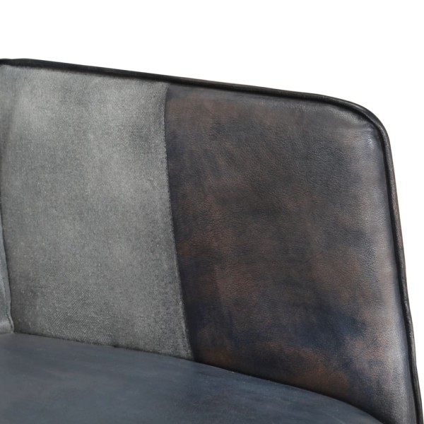 Sillón con reposapiés lona y cuero auténtico gris