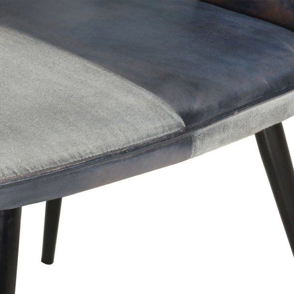 Sillón con reposapiés lona y cuero auténtico gris