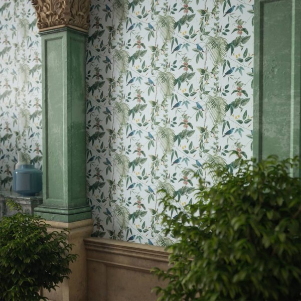 DUTCH WALLCOVERINGS Papel pintado Exotic Garden azul y verde