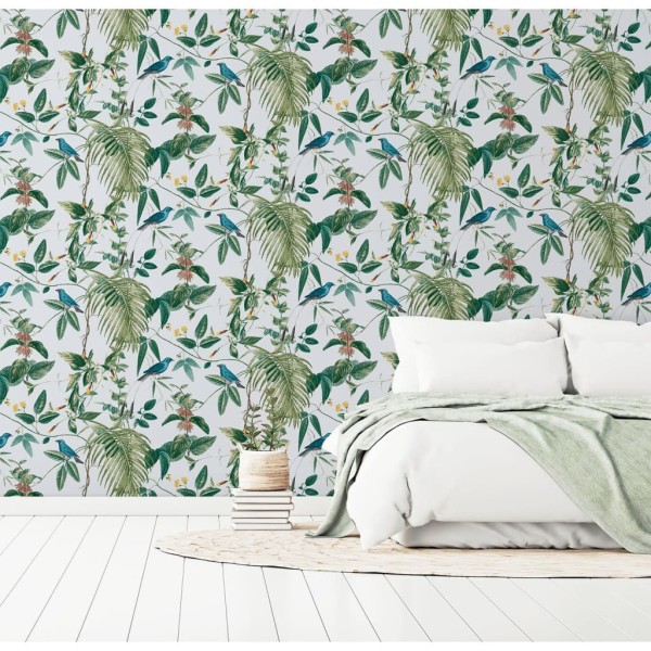 DUTCH WALLCOVERINGS Papel pintado Exotic Garden azul y verde