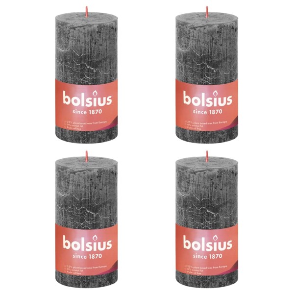 Bolsius Velas rústicas Shine 4 unidades gris tormentoso 130x68