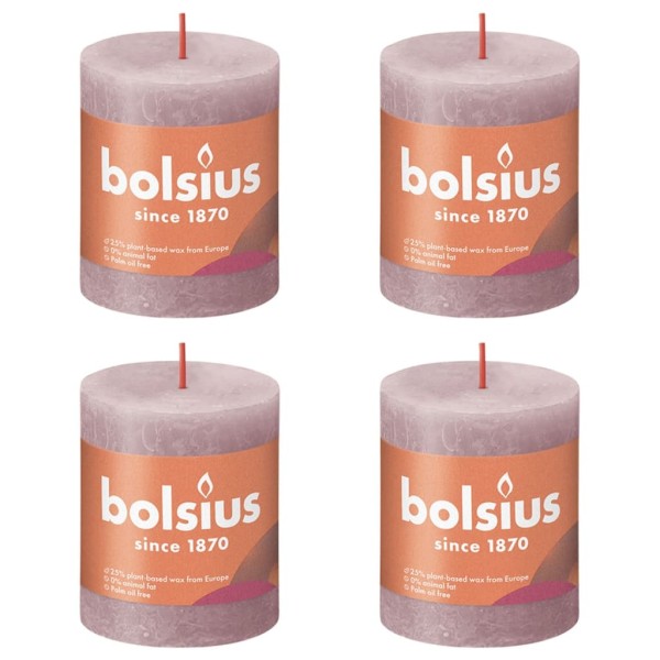 Bolsius Velas rústicas Shine 4 unidades rosa ceniza 80x68 mm