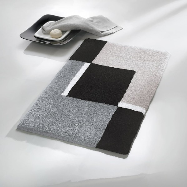 Kleine Wolke Alfombra de baño Dakota platino gris y negro 55x65 cm