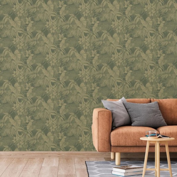 DUTCH WALLCOVERINGS Papel pintado Joelle verde y dorado