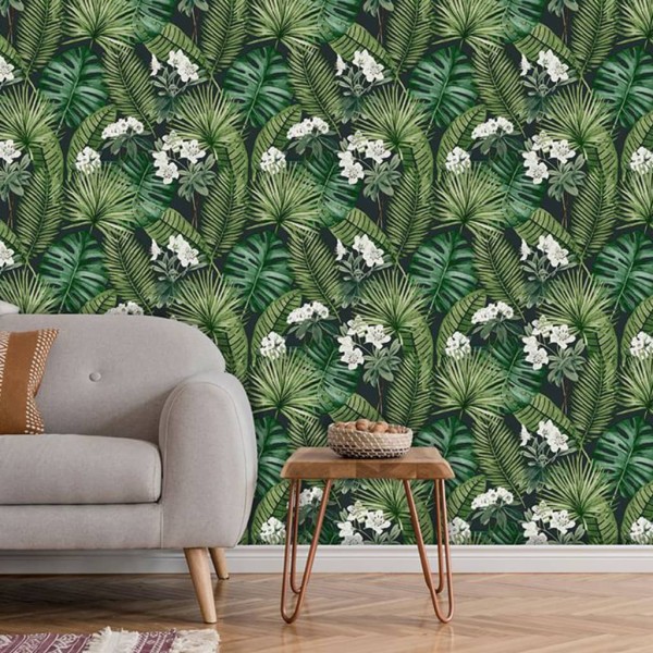 DUTCH WALLCOVERINGS Papel pintado Eden negro y verde oscuro