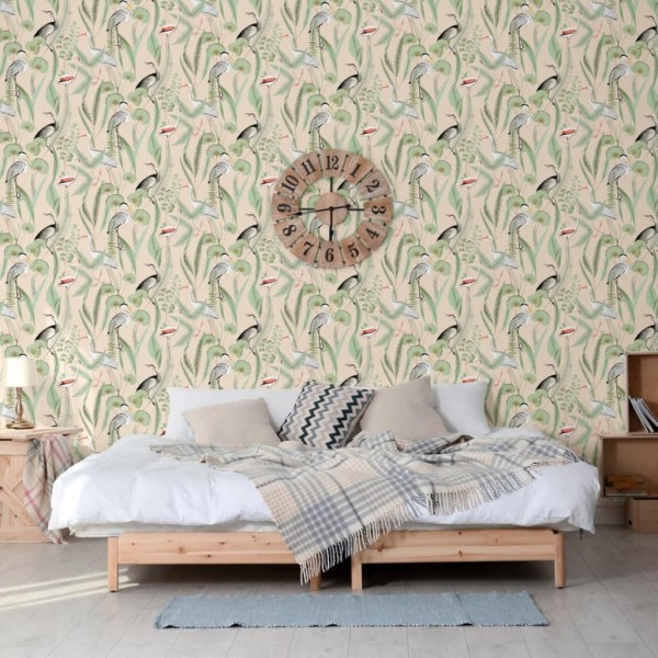 DUTCH WALLCOVERINGS Papel pintado Flamingo color crema y menta