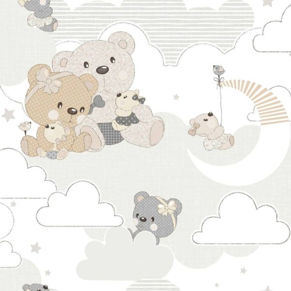 Noordwand Papel pintado Mondo baby Hug Bears gris y beige